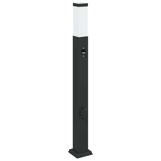 Pollerleuchte mit Sensor und Steckdose 80 cm Schwarz IP44