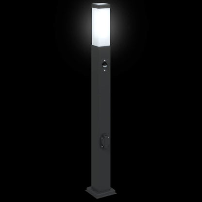 Pollerleuchte mit Sensor und Steckdose 80 cm Schwarz IP44