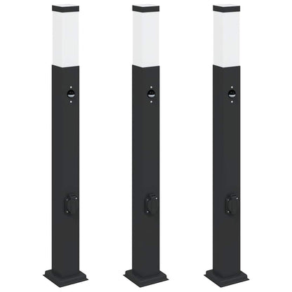 Pollerleuchten mit Sensor&Steckdose 3 Stk. 80 cm Schwarz IP44