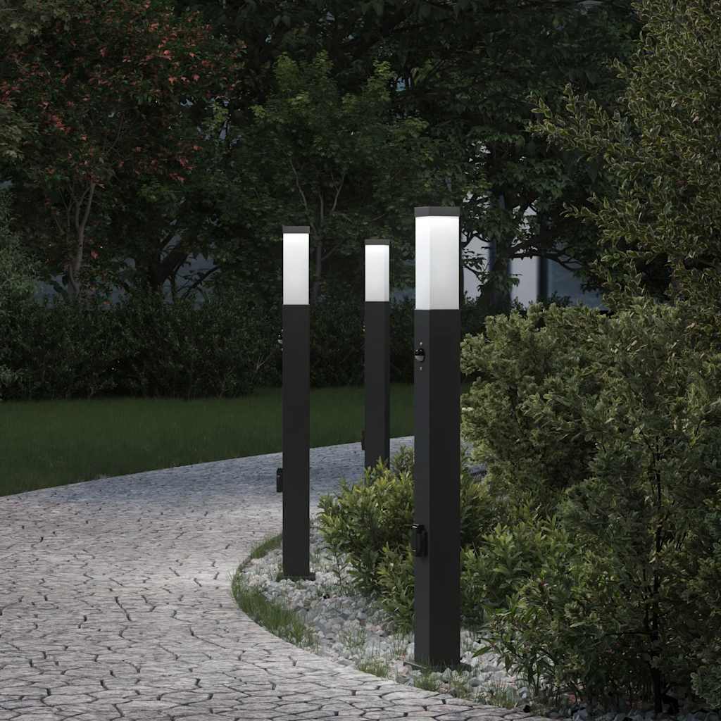Pollerleuchten mit Sensor&Steckdose 3 Stk. 80 cm Schwarz IP44