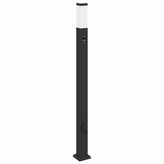 Pollerleuchte mit Sensor und Steckdose 110 cm Schwarz IP44