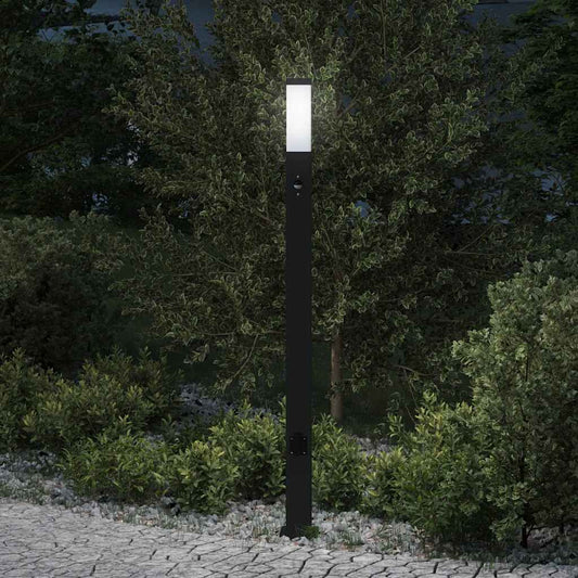 Pollerleuchte mit Sensor und Steckdose 110 cm Schwarz IP44