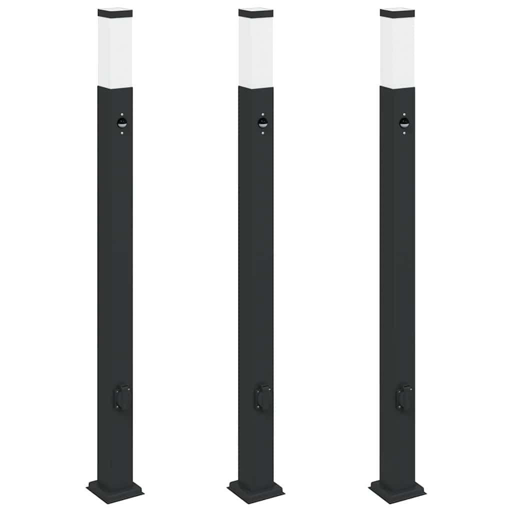Pollerleuchten mit Sensor&Steckdose 3 Stk. 110 cm Schwarz IP44