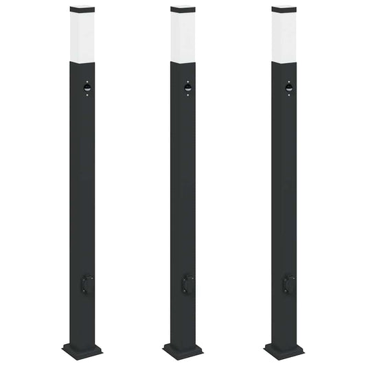 Pollerleuchten mit Sensor&Steckdose 3 Stk. 110 cm Schwarz IP44
