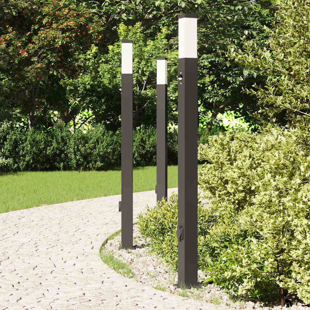 Pollerleuchten mit Sensor&Steckdose 3 Stk. 110 cm Schwarz IP44