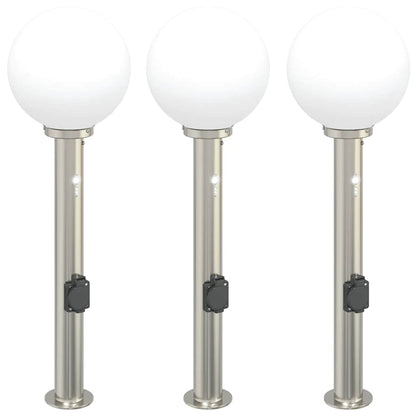 Pollerleuchten mit Sensor&Steckdose 3 Stk. 80 cm Edelstahl IP44