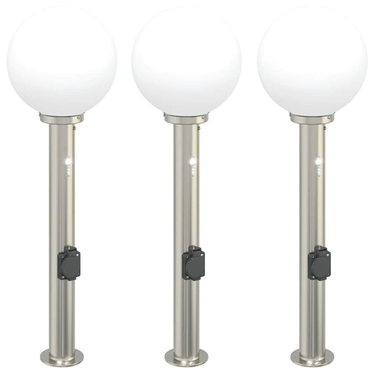 Pollerleuchten mit Sensor&Steckdose 3 Stk. 80 cm Edelstahl IP44