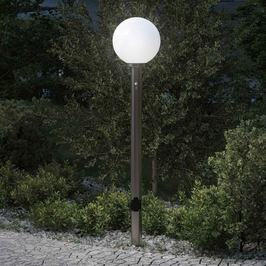 Pollerleuchte mit Sensor und Steckdose 120 cm Edelstahl IP44