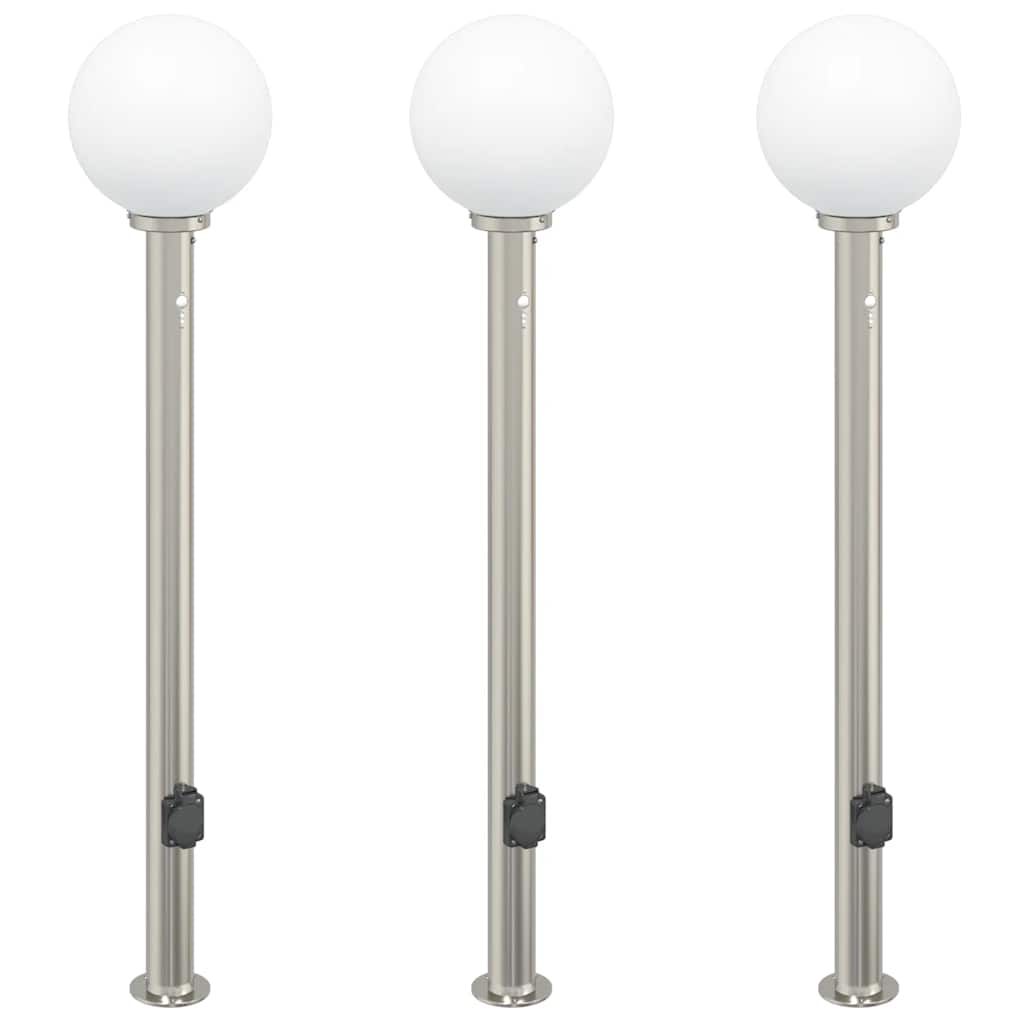 Pollerleuchten mit Sensor&Steckdose 3 Stk. 120 cm Edelstahl IP44