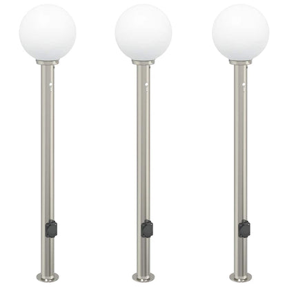 Pollerleuchten mit Sensor&Steckdose 3 Stk. 120 cm Edelstahl IP44