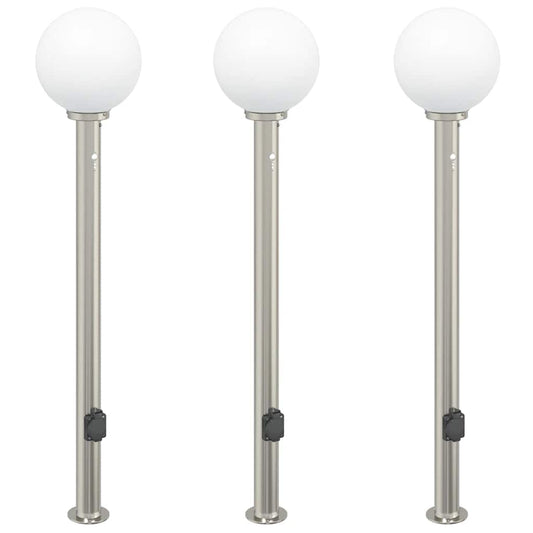 Pollerleuchten mit Sensor&Steckdose 3 Stk. 120 cm Edelstahl IP44