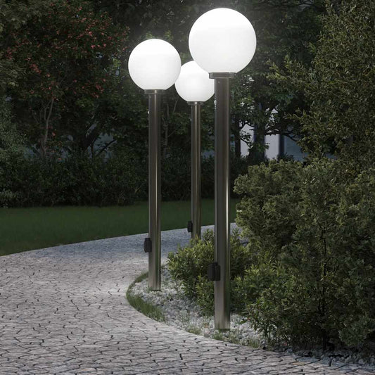 Pollerleuchten mit Sensor&Steckdose 3 Stk. 120 cm Edelstahl IP44