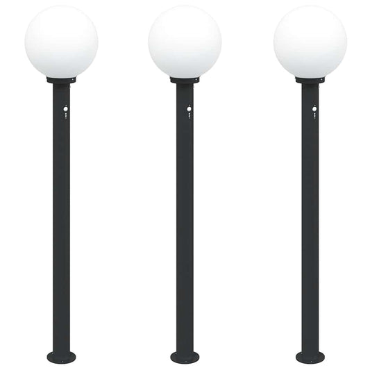 Pollerleuchten mit Sensor 3 Stk. 120 cm Schwarz IP44