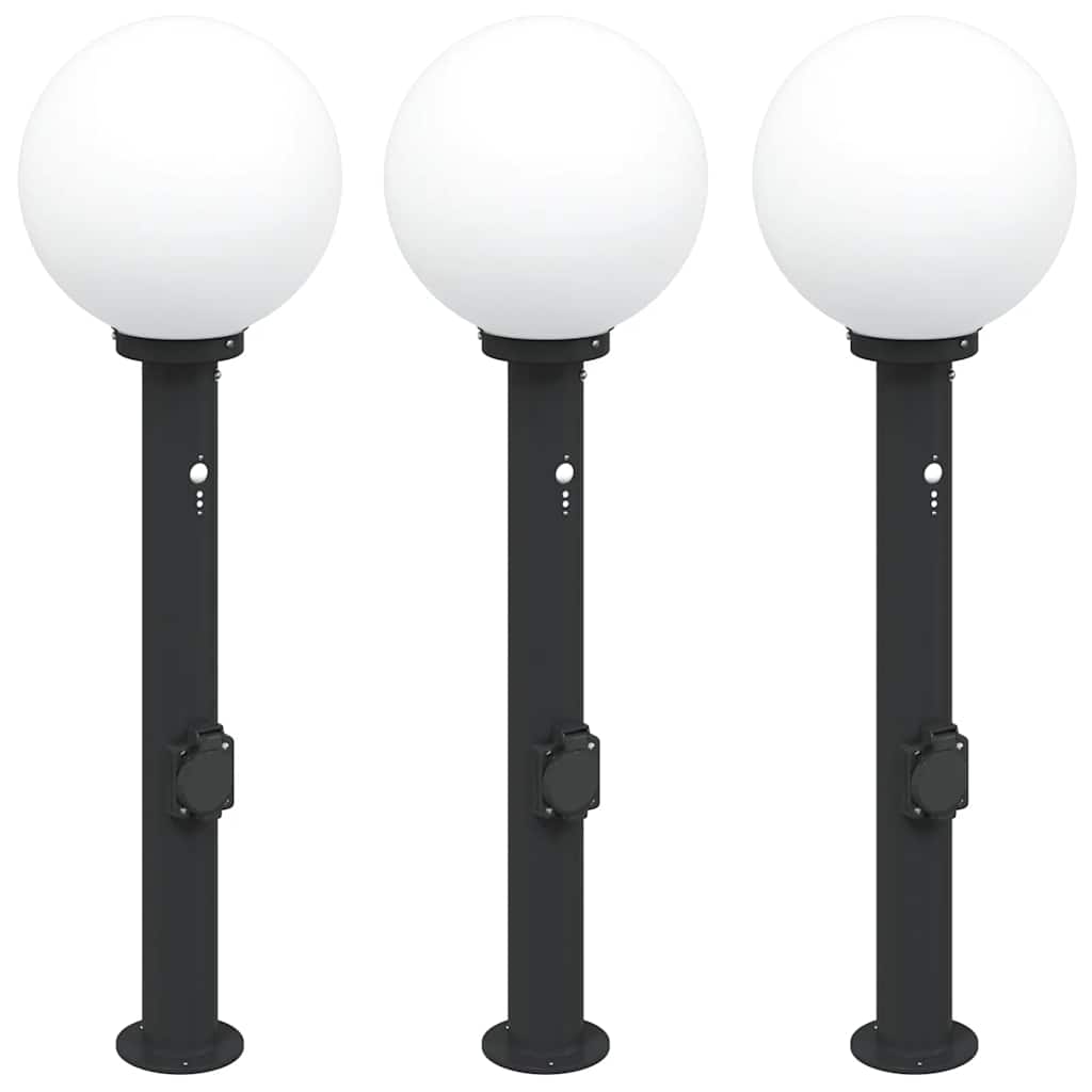 Pollerleuchten mit Sensor&Steckdose 3 Stk. 80 cm Schwarz IP44