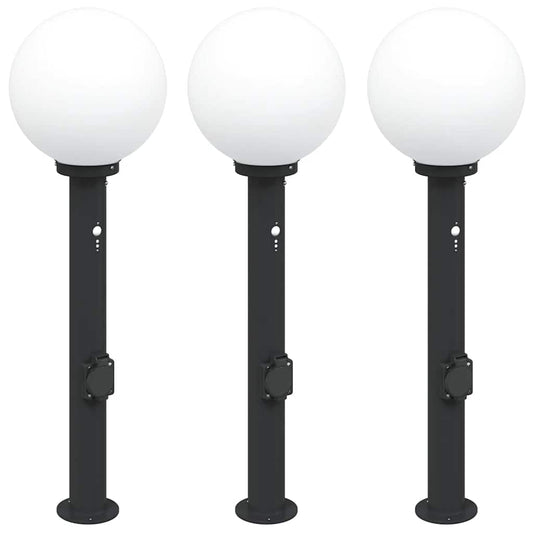 Pollerleuchten mit Sensor&Steckdose 3 Stk. 80 cm Schwarz IP44