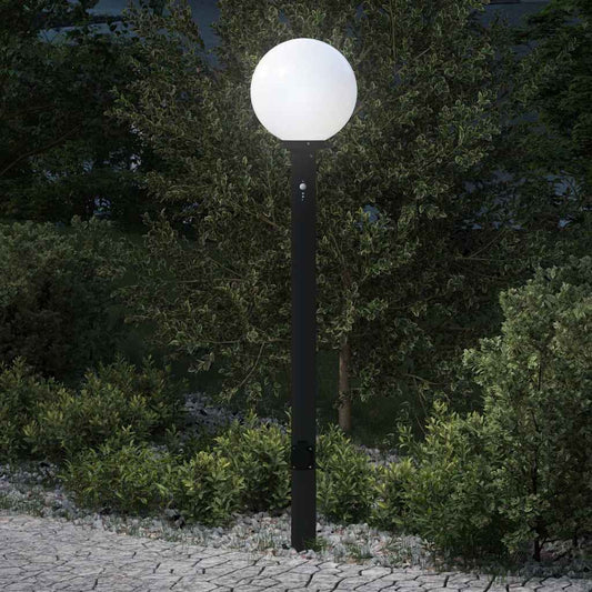 Pollerleuchte mit Sensor und Steckdose 120 cm Schwarz IP44