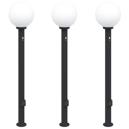 Pollerleuchten mit Sensor und Steckdose 3 Stk. 120 cm Schwarz IP44
