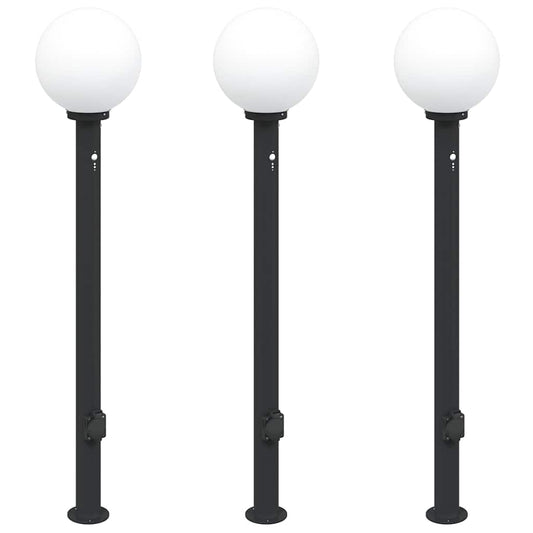 Pollerleuchten mit Sensor und Steckdose 3 Stk. 120 cm Schwarz IP44