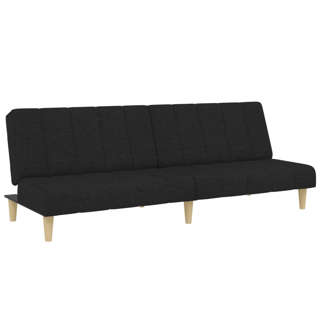 Schlafsofa 2-Sitzer mit Fußhocker Schwarz Stoff