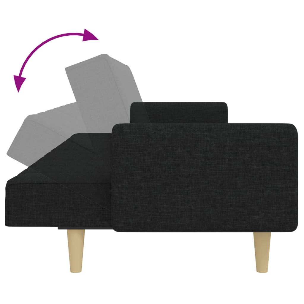 Schlafsofa 2-Sitzer mit Fußhocker Schwarz Stoff