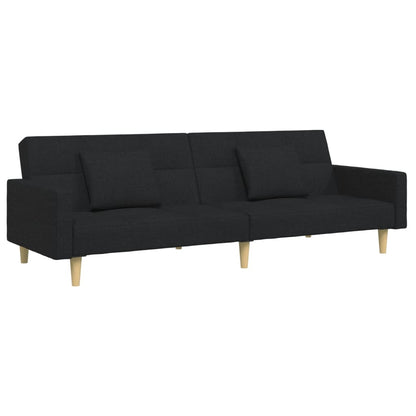 Schlafsofa 2-Sitzer mit Fußhocker Schwarz Stoff