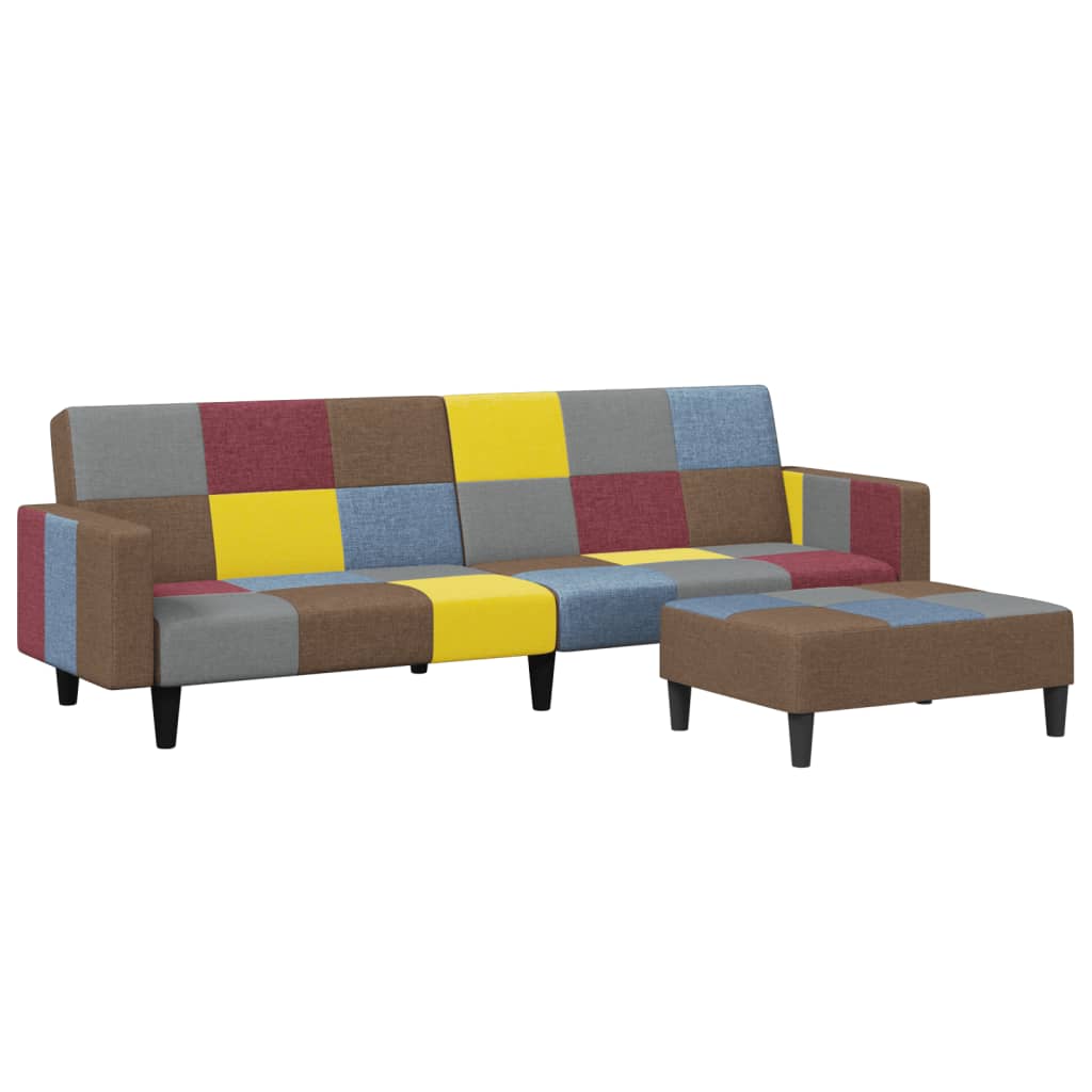 Schlafsofa 2-Sitzer mit Fußhocker Patchwork Stoff