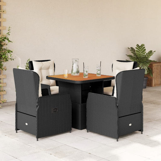 5-tlg. Garten-Essgruppe mit Kissen Schwarz Poly Rattan