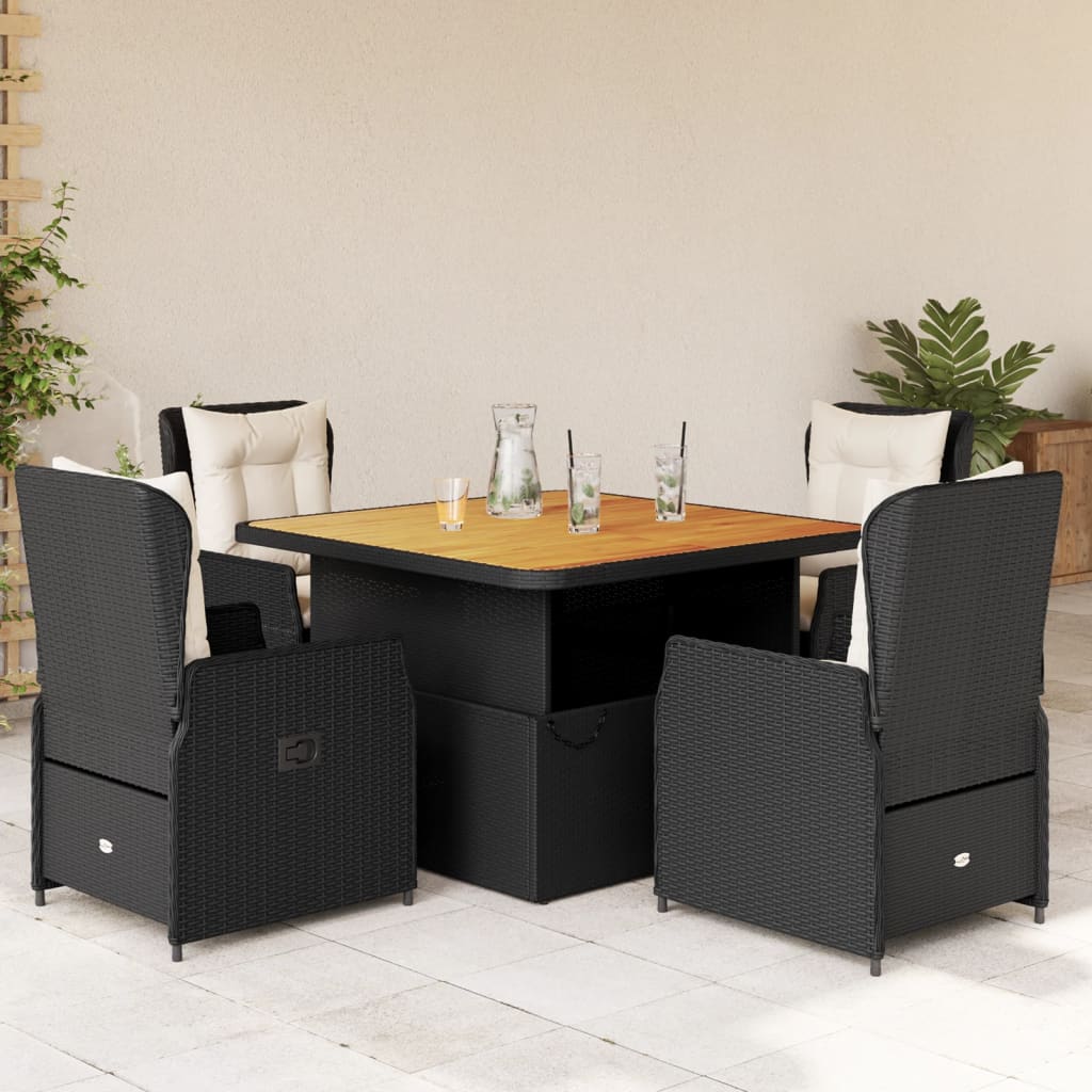 5-tlg. Garten-Essgruppe mit Kissen Schwarz Poly Rattan