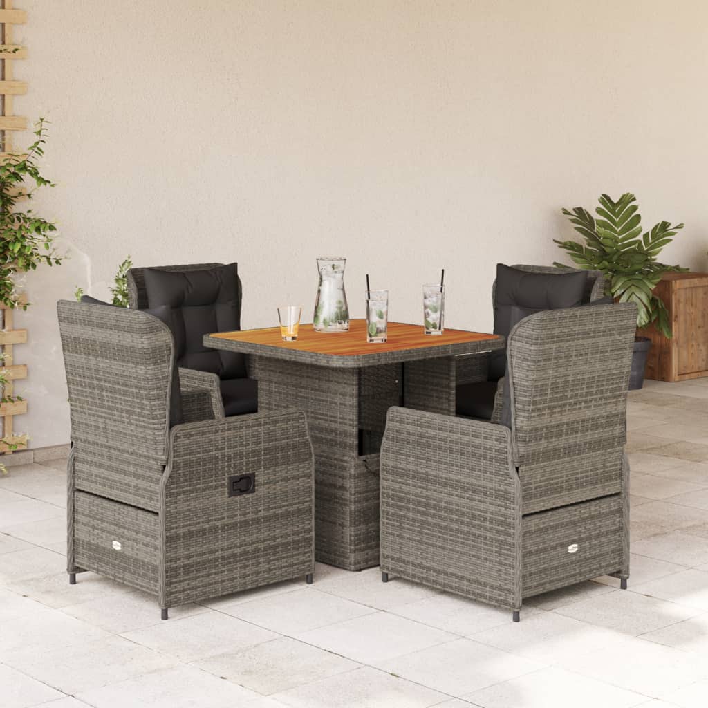 5-tlg. Garten-Essgruppe mit Kissen Grau Poly Rattan