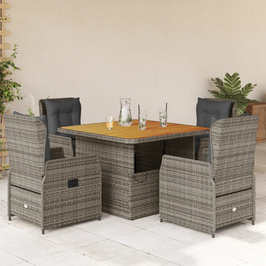 5-tlg. Garten-Essgruppe mit Kissen Grau Poly Rattan