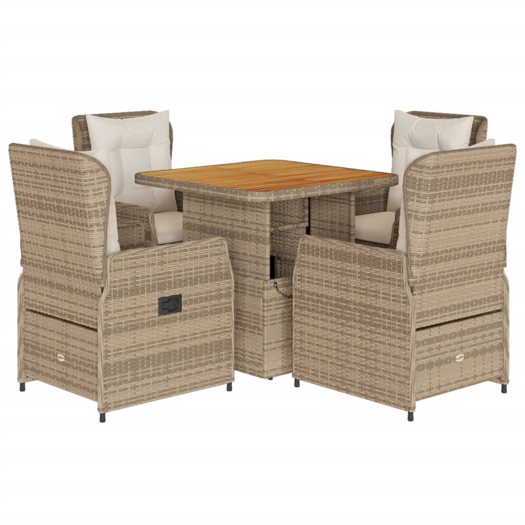 5-tlg. Garten-Essgruppe mit Kissen Beige Poly Rattan