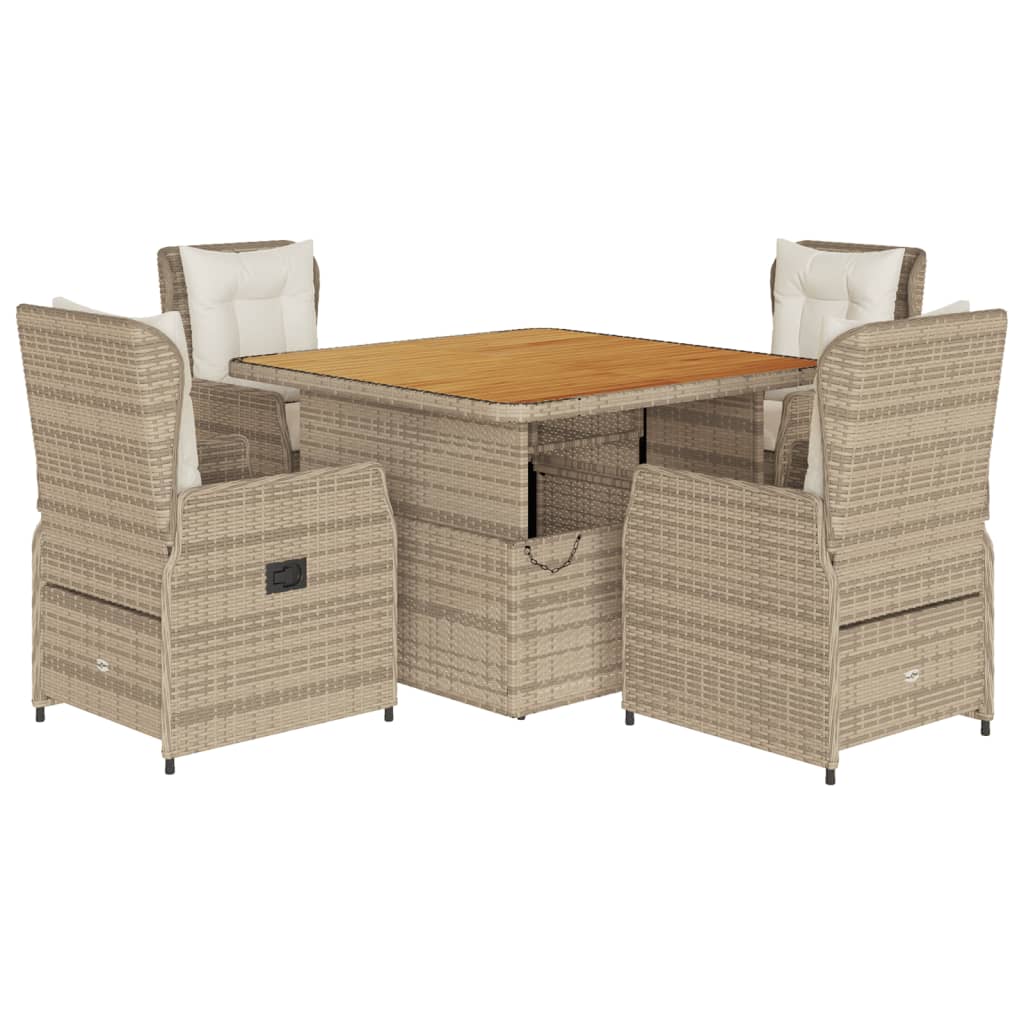 5-tlg. Garten-Essgruppe mit Kissen Beige Poly Rattan