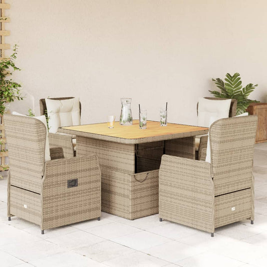 5-tlg. Garten-Essgruppe mit Kissen Beige Poly Rattan