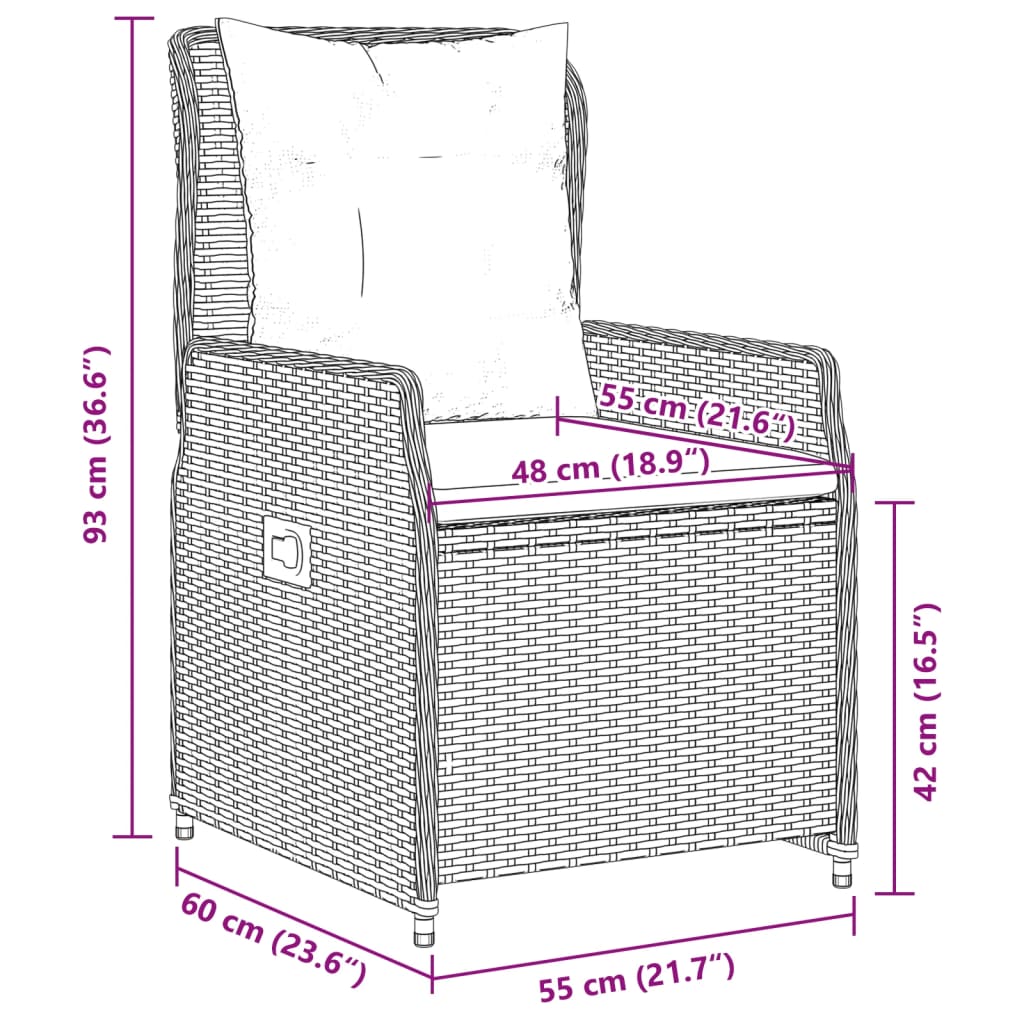 7-tlg. Garten-Essgruppe mit Kissen Schwarz Poly Rattan