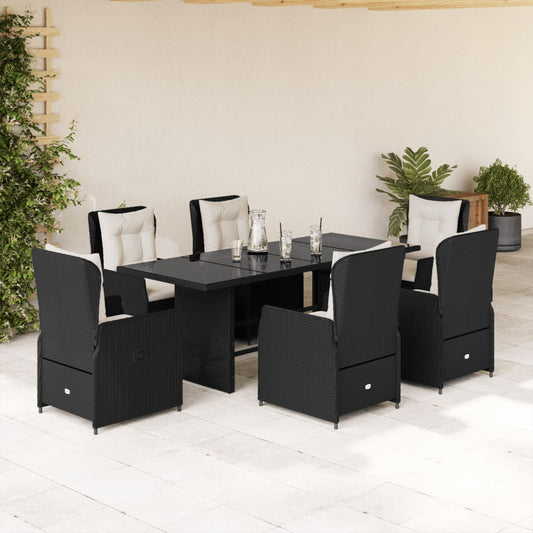 7-tlg. Garten-Essgruppe mit Kissen Schwarz Poly Rattan