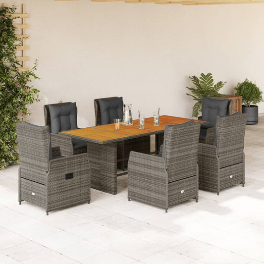 7-tlg. Garten-Essgruppe mit Kissen Grau Poly Rattan