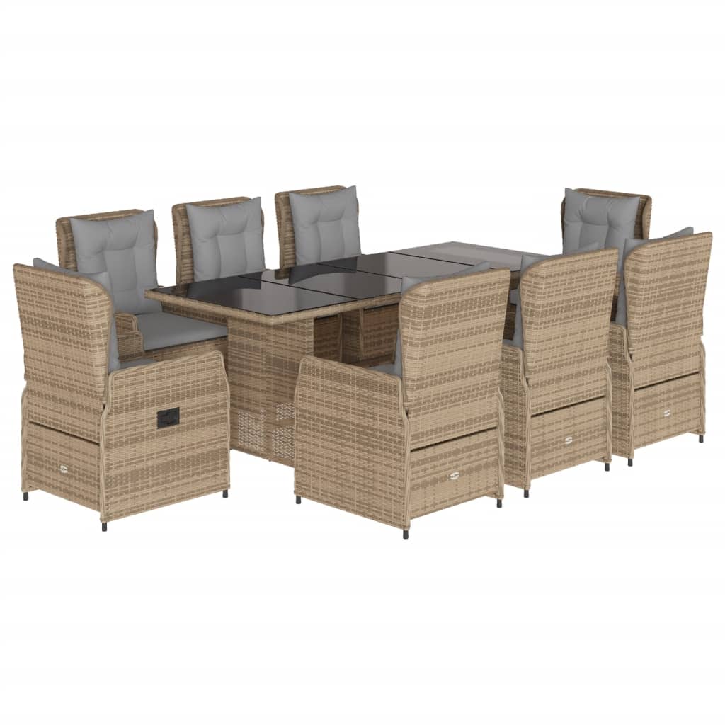 9-tlg. Garten-Essgruppe mit Kissen Beige Poly Rattan