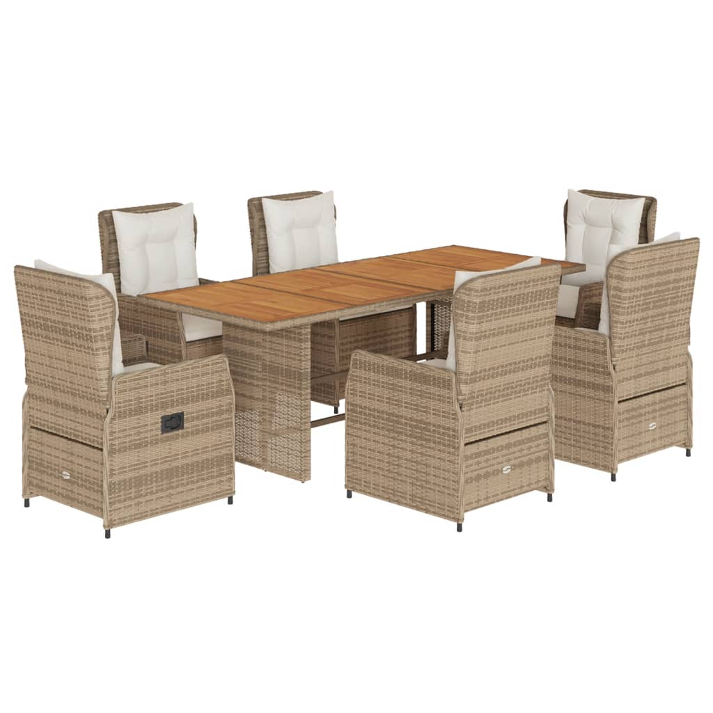 7-tlg. Garten-Essgruppe mit Kissen Beige Poly Rattan