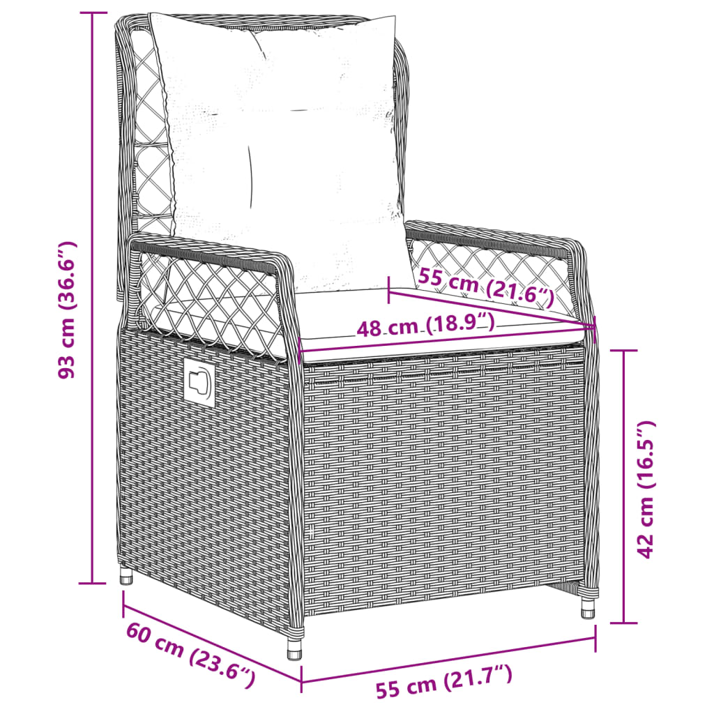 3-tlg. Garten-Essgruppe mit Kissen Schwarz Poly Rattan