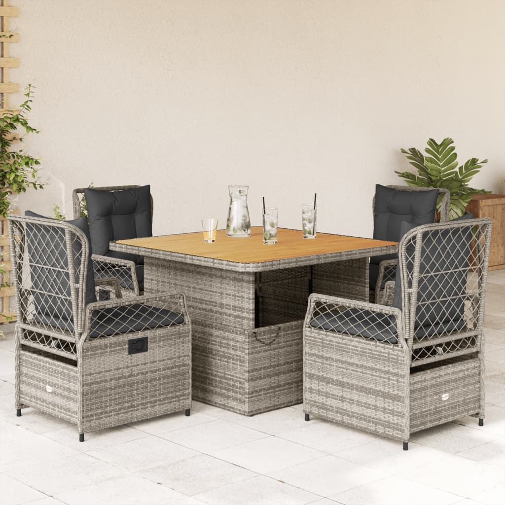 5-tlg. Garten-Essgruppe mit Kissen Grau Poly Rattan