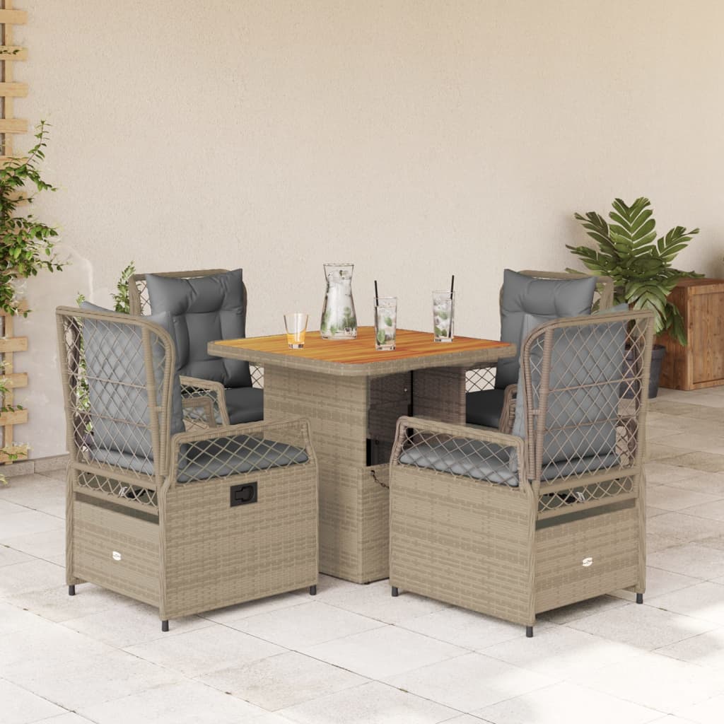 5-tlg. Garten-Essgruppe mit Kissen Beige Poly Rattan