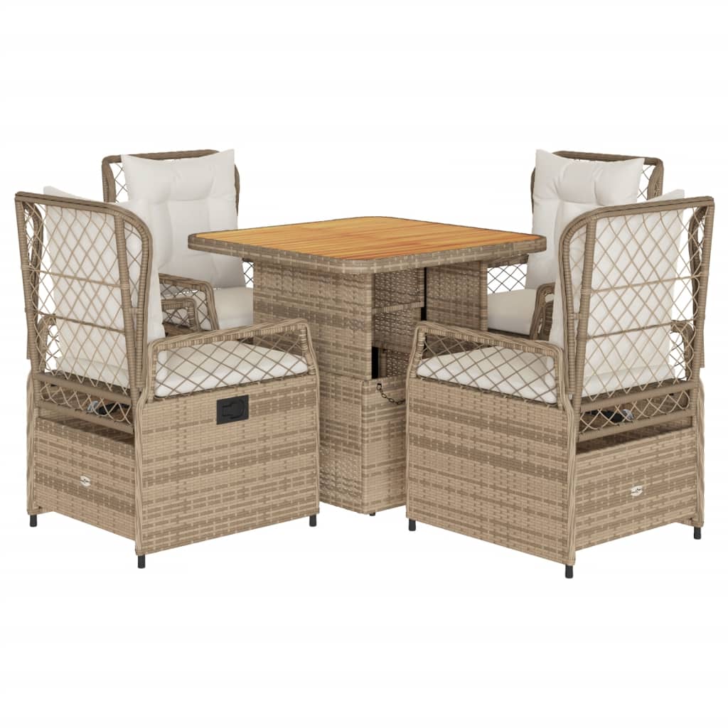 5-tlg. Garten-Essgruppe mit Kissen Beige Poly Rattan