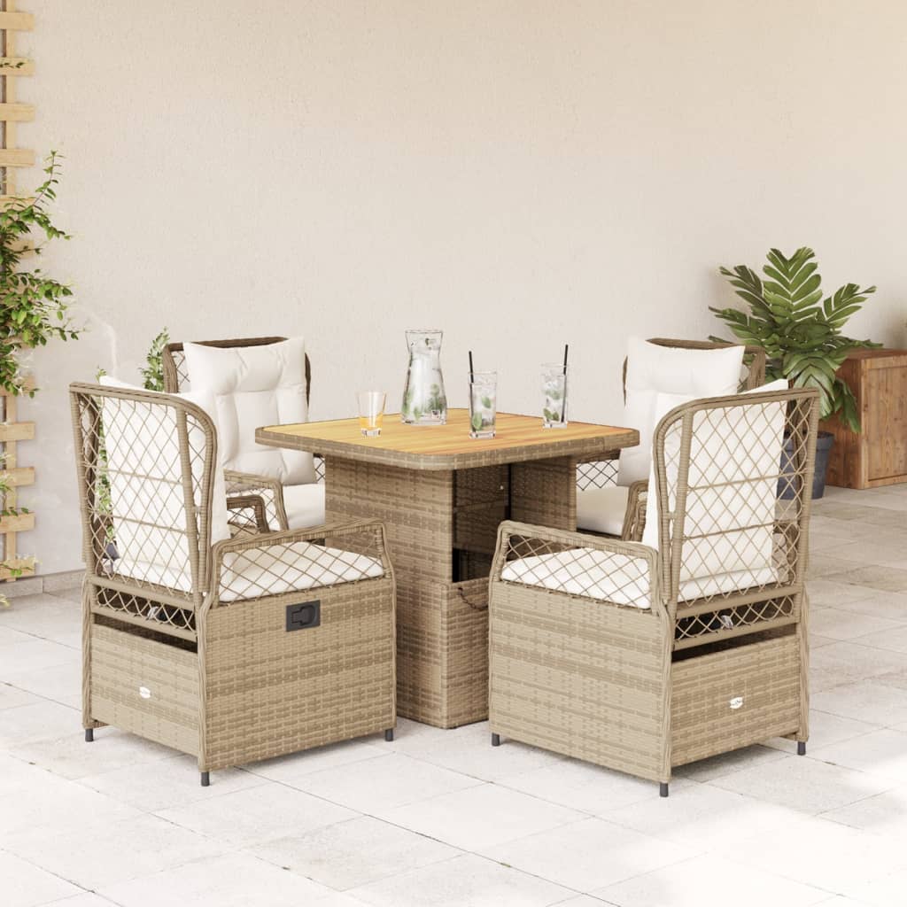 5-tlg. Garten-Essgruppe mit Kissen Beige Poly Rattan