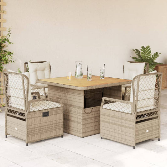 5-tlg. Garten-Essgruppe mit Kissen Beige Poly Rattan