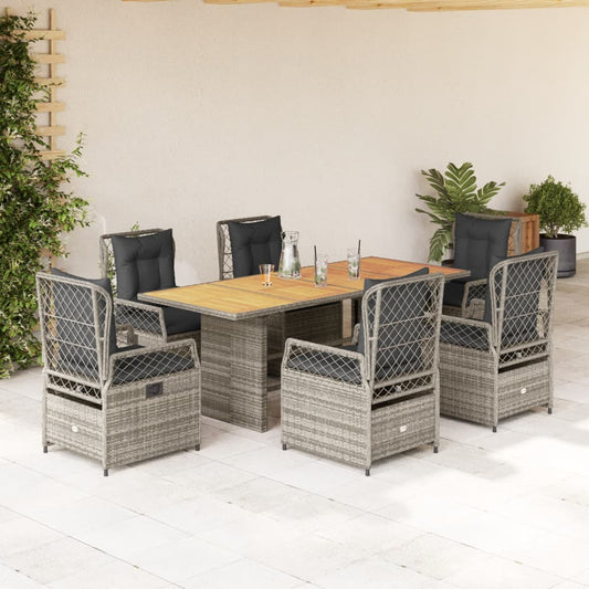 7-tlg. Garten-Essgruppe mit Kissen Grau Poly Rattan