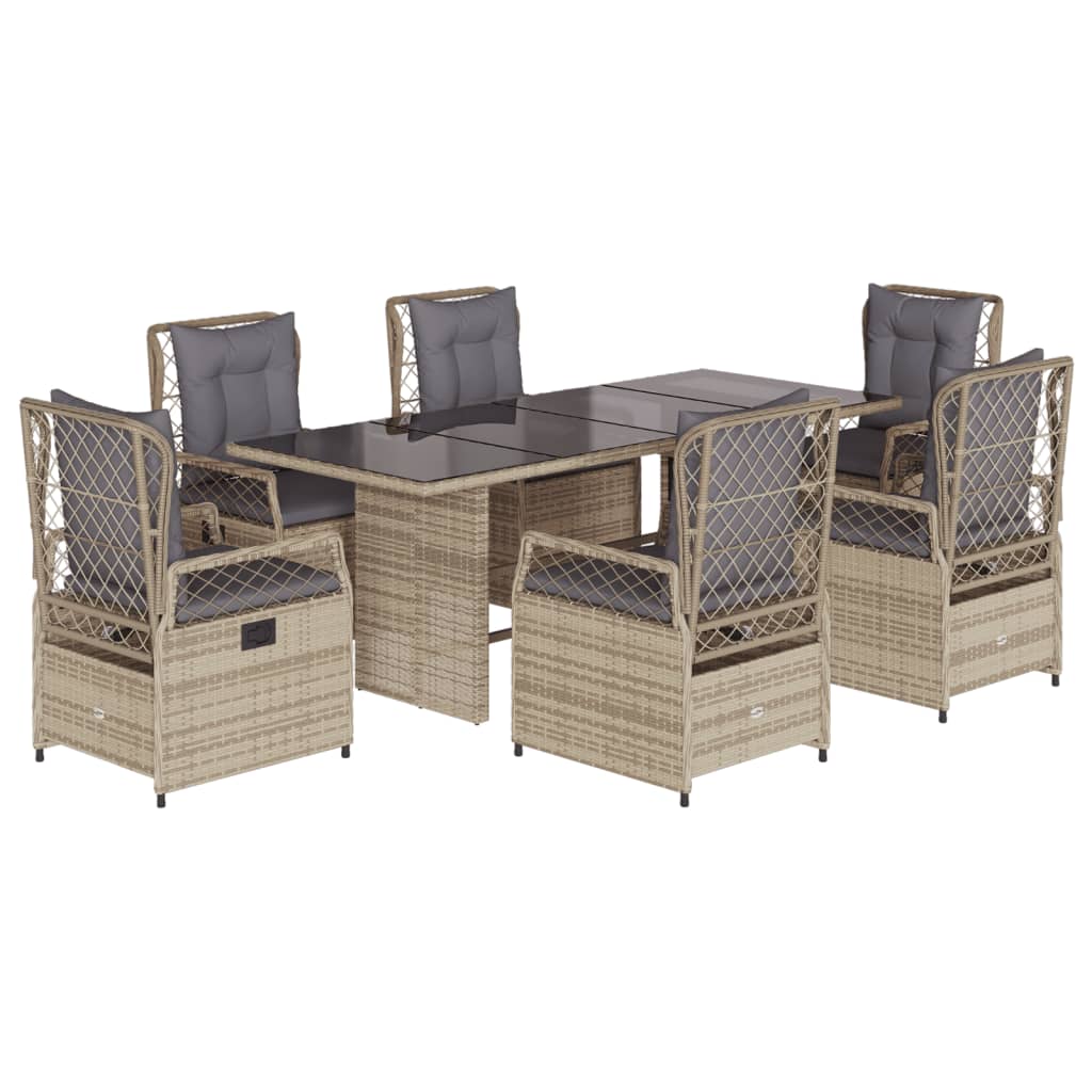 7-tlg. Garten-Essgruppe mit Kissen Beige Poly Rattan