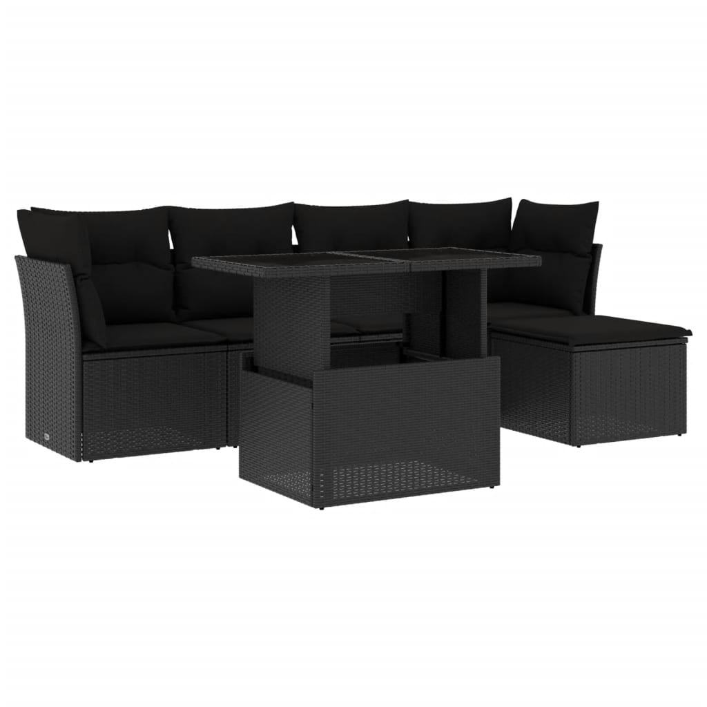 6-tlg. Garten-Sofagarnitur mit Kissen Schwarz Poly Rattan