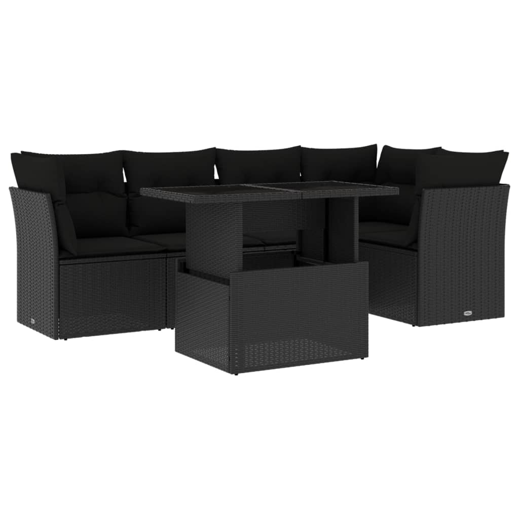 6-tlg. Garten-Sofagarnitur mit Kissen Schwarz Poly Rattan