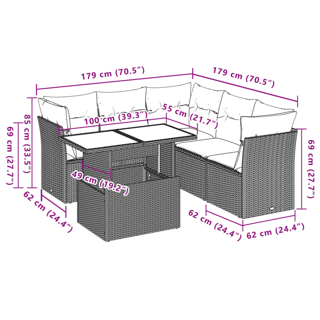 6-tlg. Garten-Sofagarnitur mit Kissen Schwarz Poly Rattan