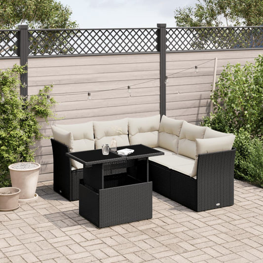 6-tlg. Garten-Sofagarnitur mit Kissen Schwarz Poly Rattan